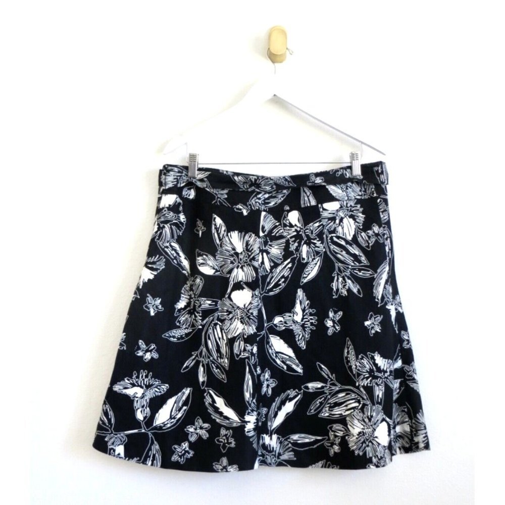 NEW! MERONA 100% Linen Floral Skirt Waist Tie Black SZ 10 - Picture 3 of 5